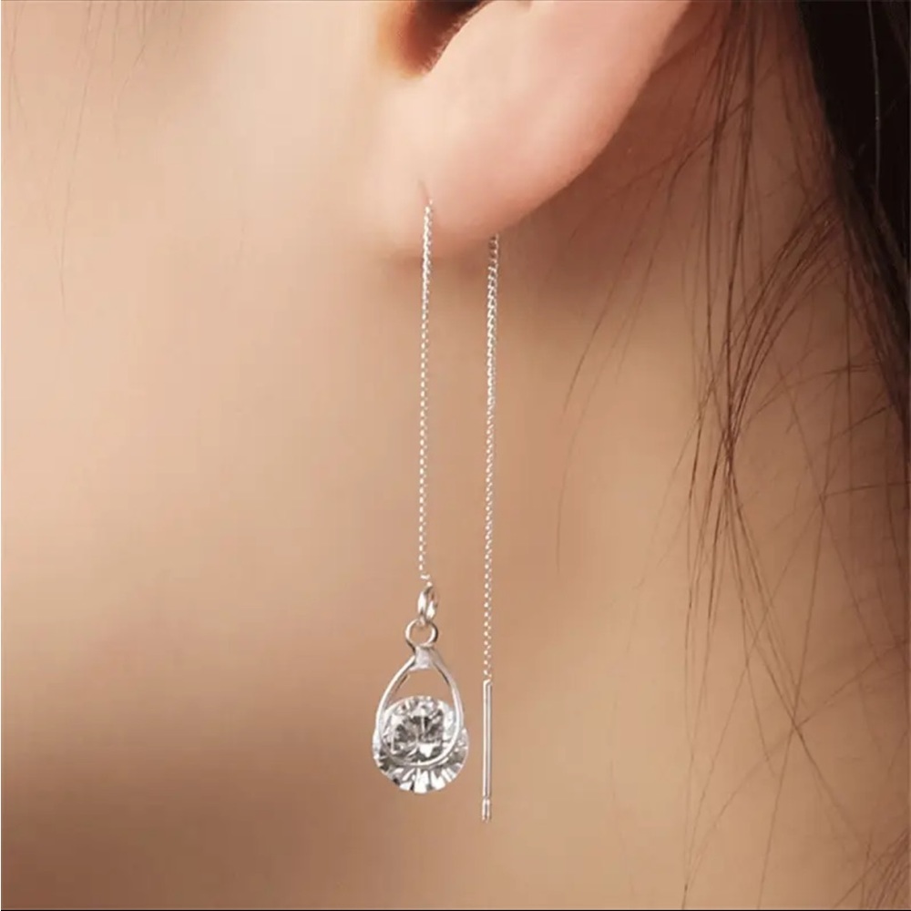 Cubic Zirconia Drop Threader Earrings
